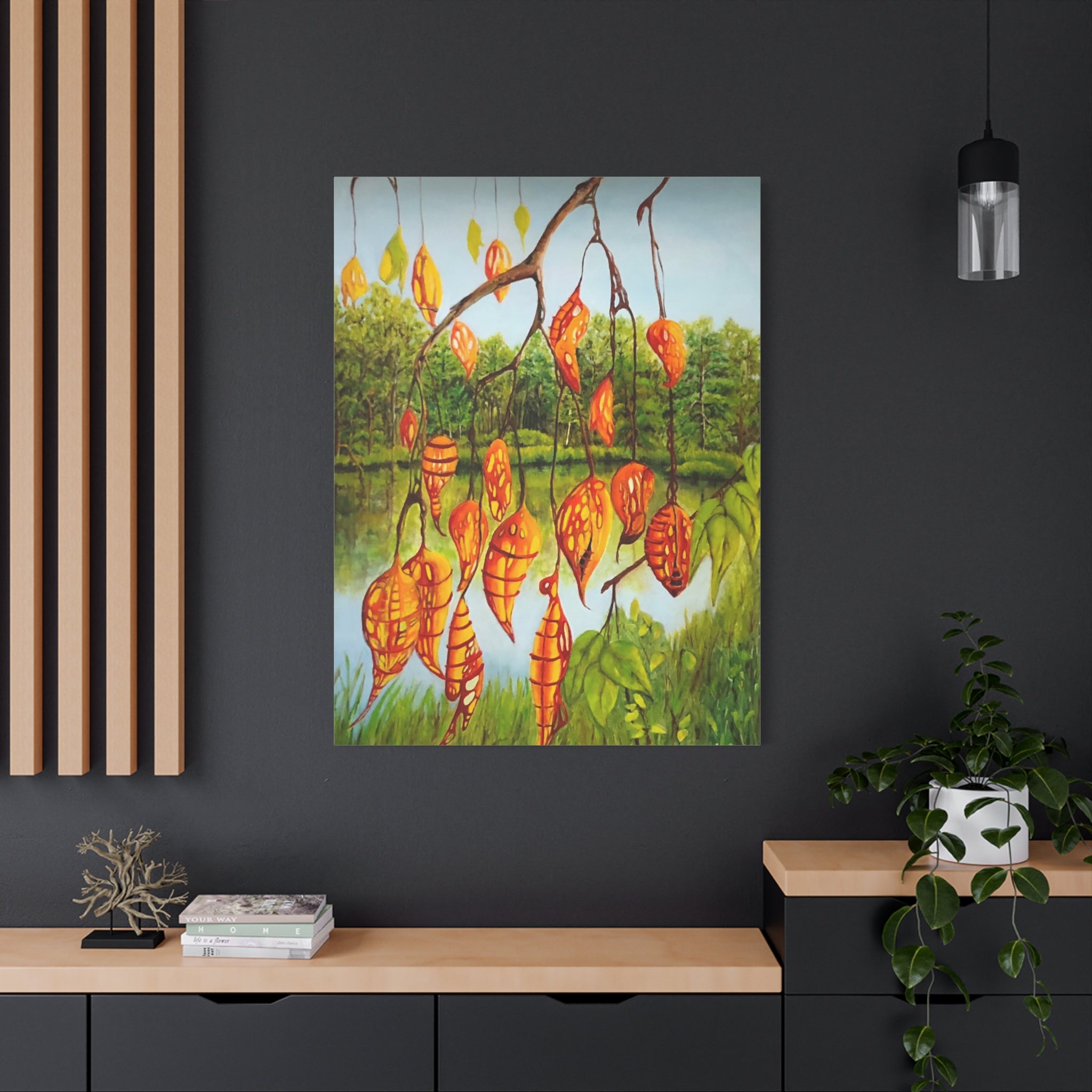 Baum der verbotenen Früchte – Fantasievolle Landschaft mit leuchtenden Früchten / Leinwanddruck