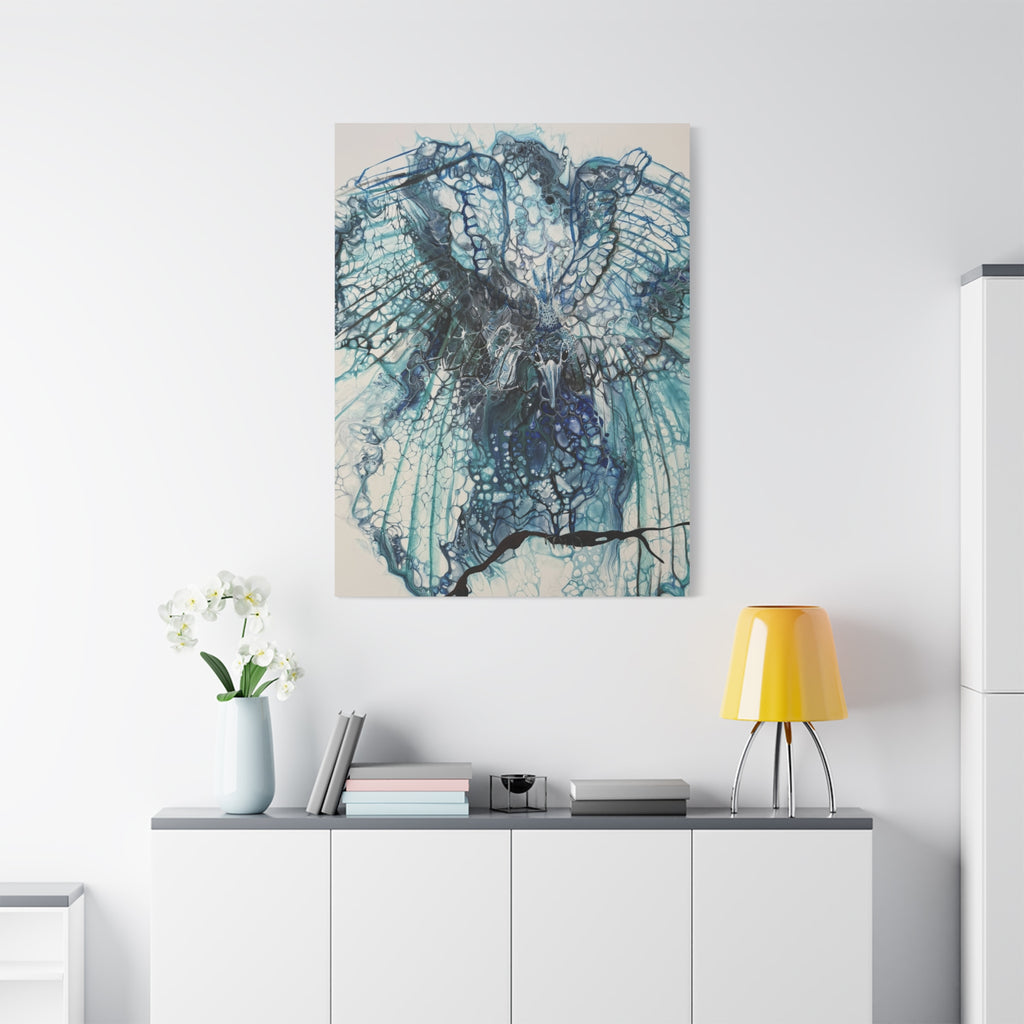 Phoenix – Abstrakter Vogel in Blau | Kraftvolle moderne Kunst | Spiritueller Leinwanddruck | Aufstieg & Erneuerung