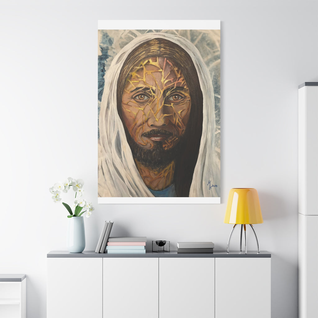 Der Schäfer – Spirituelles Porträt Gemälde mit Goldakzenten – Symbolische zeitgenössische Kunst