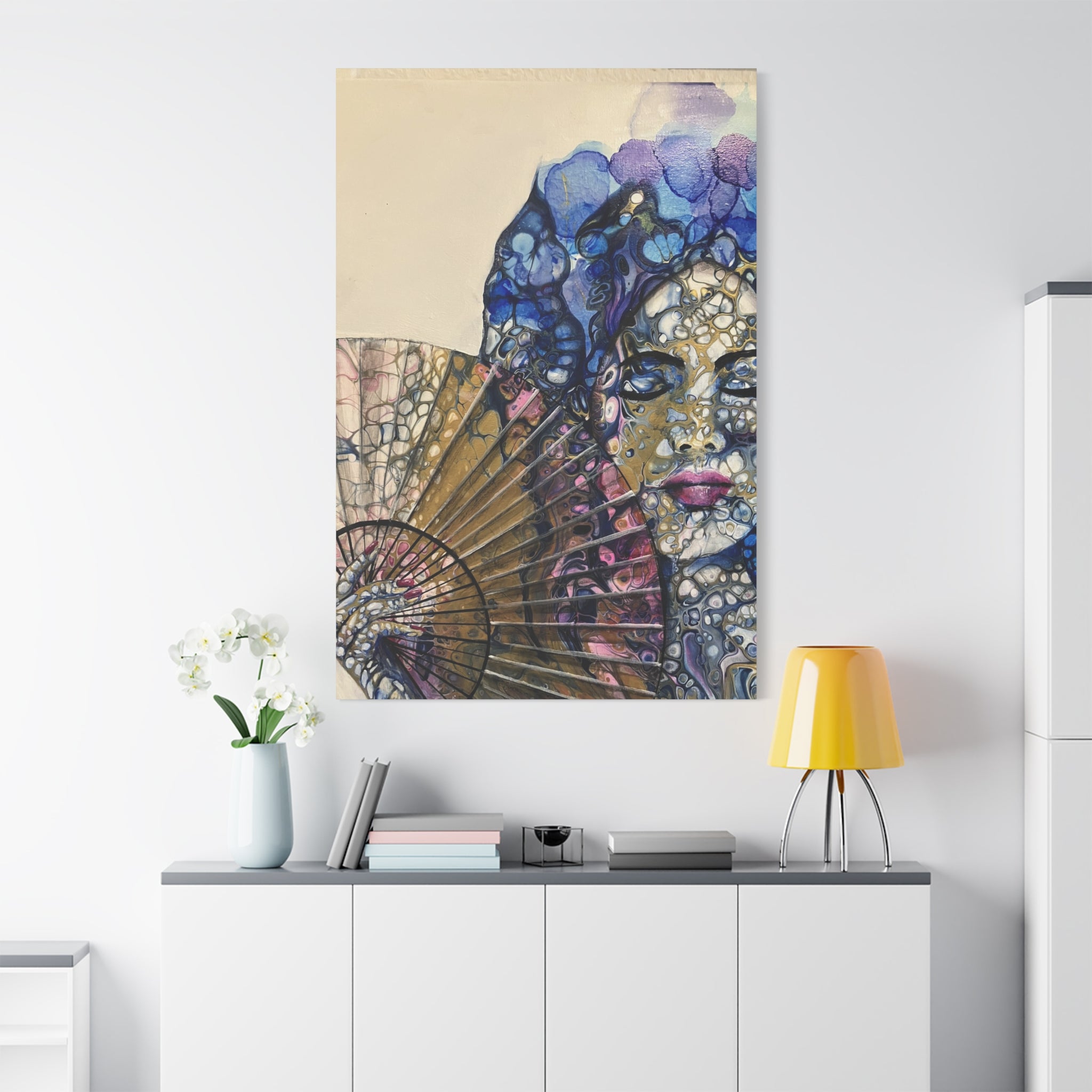 The Woman with the Fan - Mysterious Beauty - Portrait with Fan in Abstract Technique