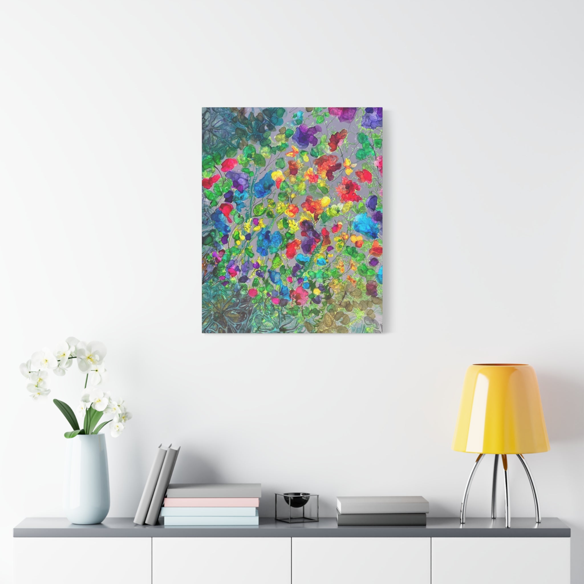 "Blühende Vielfalt" – Abstrakte Blumenpracht Mixed Media  Leinwanddruck | intuitive florale Abstraktion