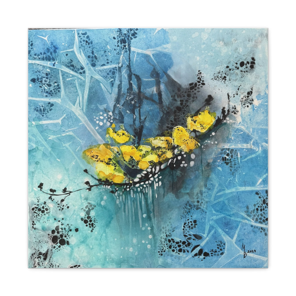 Eisblumen – Abstrakte Winterkunst | Blaues Leinwandbild | Frostige Natur | Ruhige Wanddeko modern