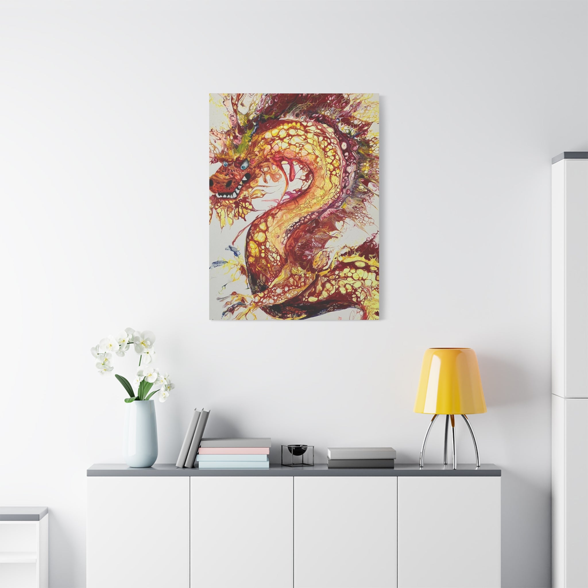 Dragon of Weifang – Fluid Art Drache, moderne Mythologie Leinwanddruck