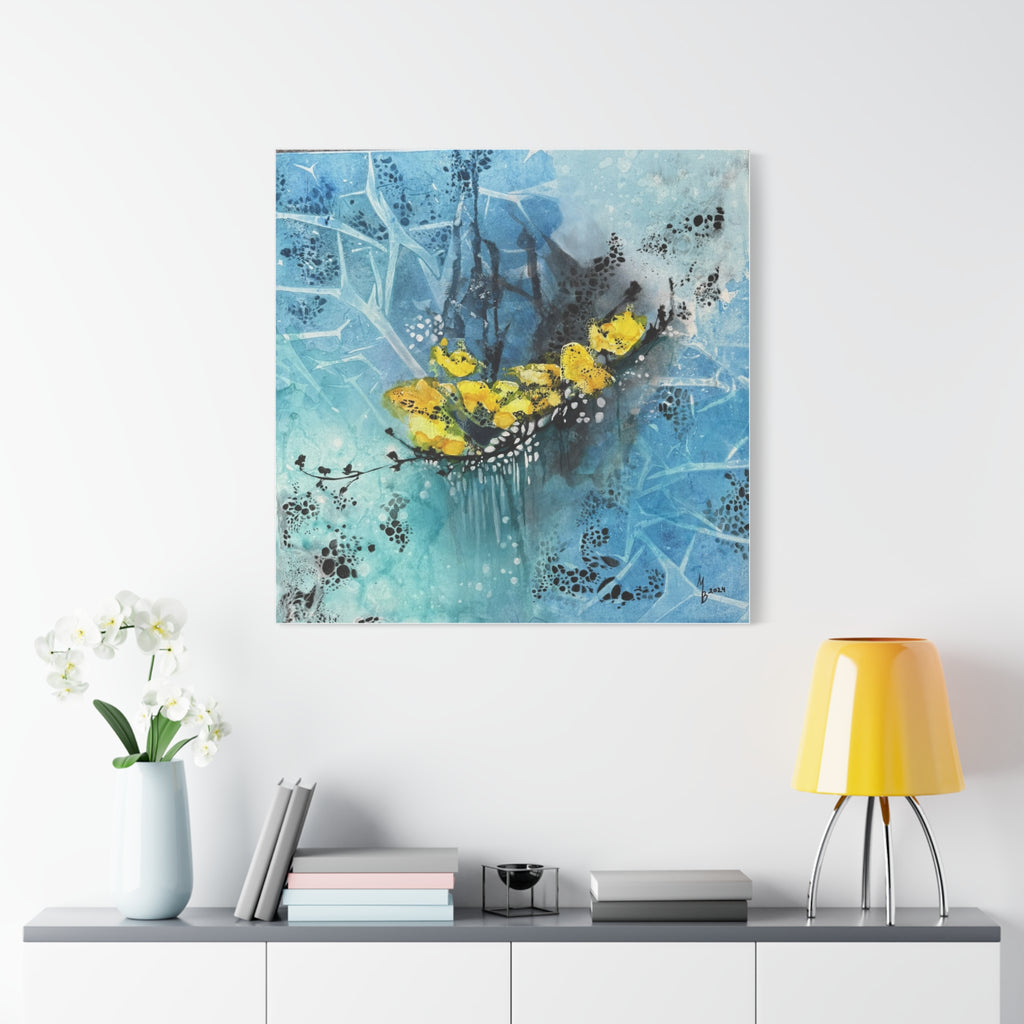 Eisblumen – Abstrakte Winterkunst | Blaues Leinwandbild | Frostige Natur | Ruhige Wanddeko modern