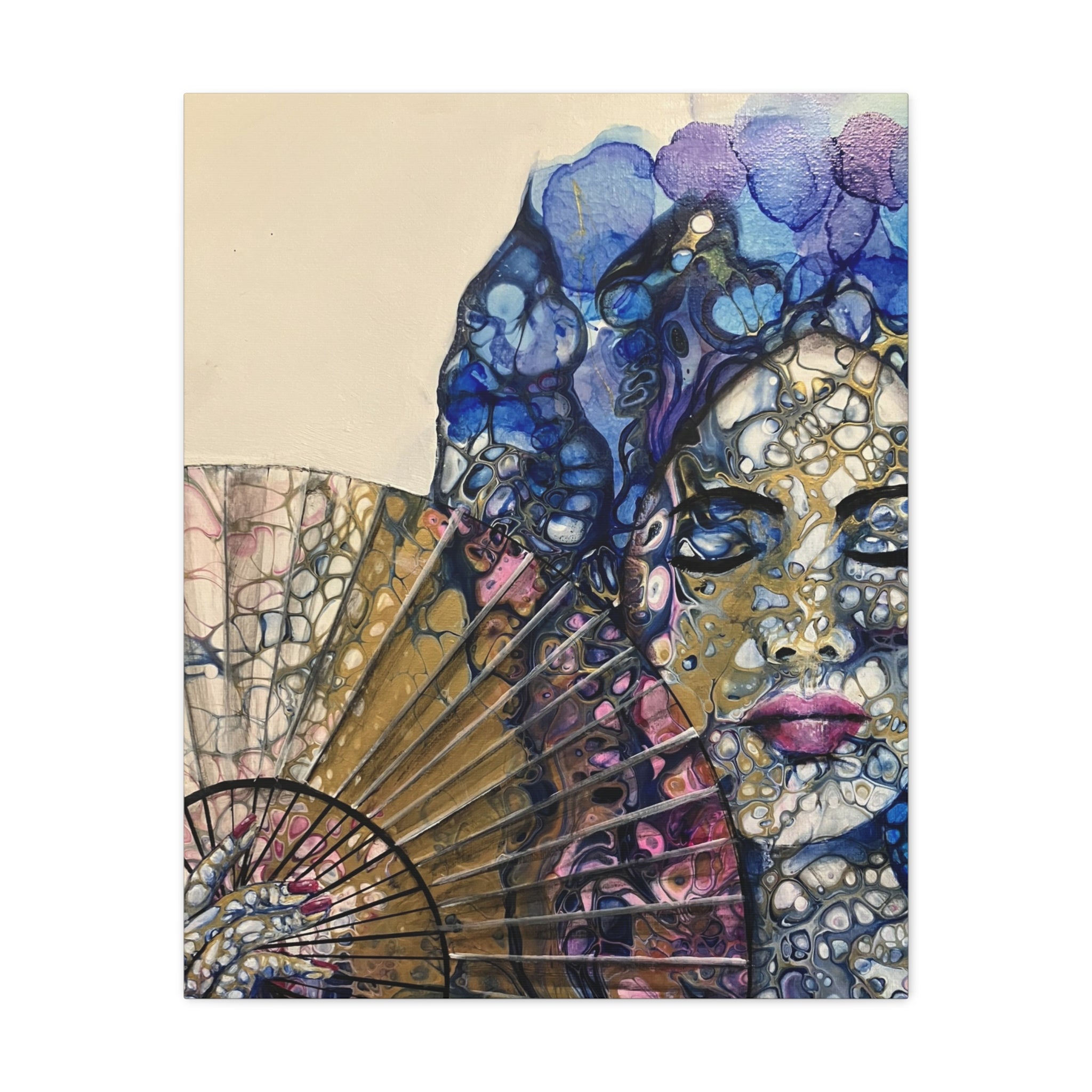The Woman with the Fan - Mysterious Beauty - Portrait with Fan in Abstract Technique