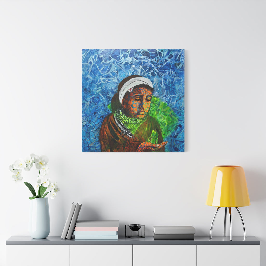 Mädchen mit dem Hologramm – Emotionale moderne Kunst | Abstrakter Leinwanddruck | Tiefgründiges Wandbild