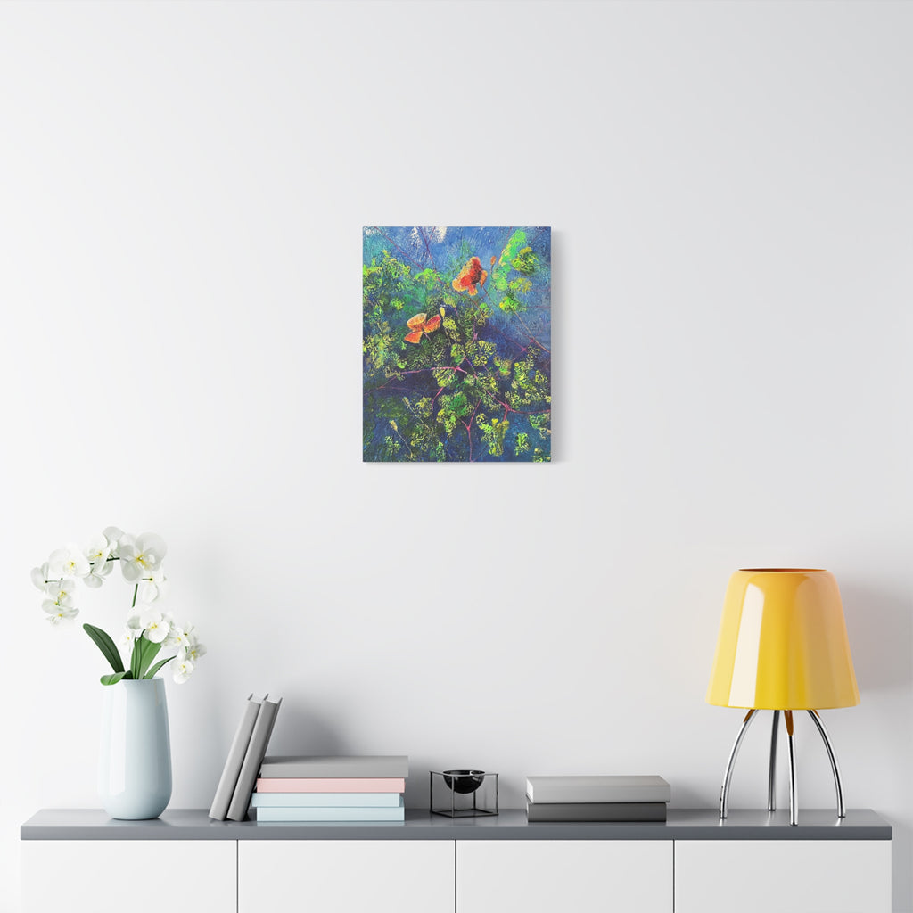 Blumen der Nacht – Ausdrucksstarke Natur in Blau und Orange - Blumenabstrakt Leinwanddruck