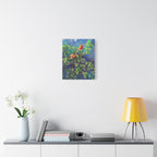 Blumen der Nacht – Ausdrucksstarke Natur in Blau und Orange - Blumenabstrakt Leinwanddruck