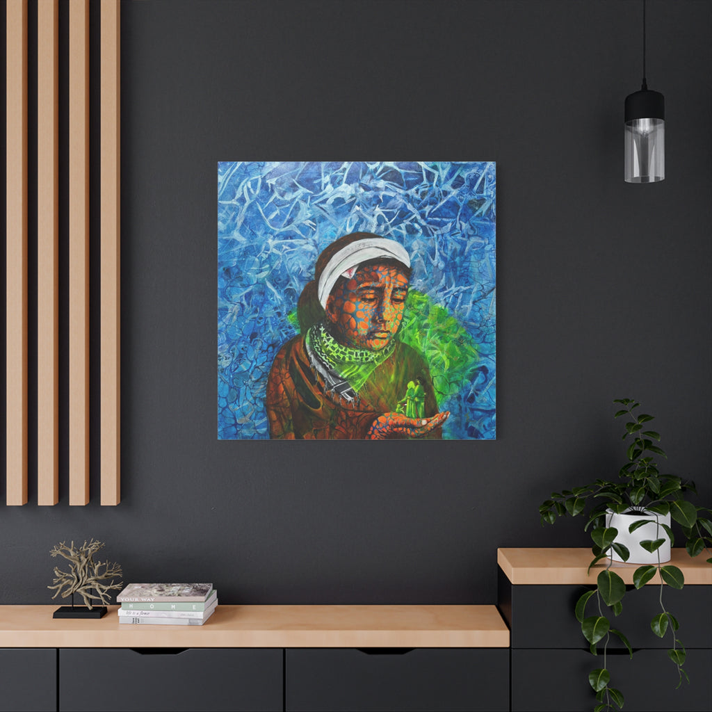 Mädchen mit dem Hologramm – Emotionale moderne Kunst | Abstrakter Leinwanddruck | Tiefgründiges Wandbild