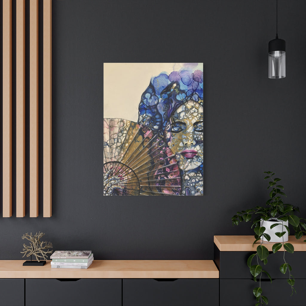 The Woman with the Fan - Mysterious Beauty - Portrait with Fan in Abstract Technique