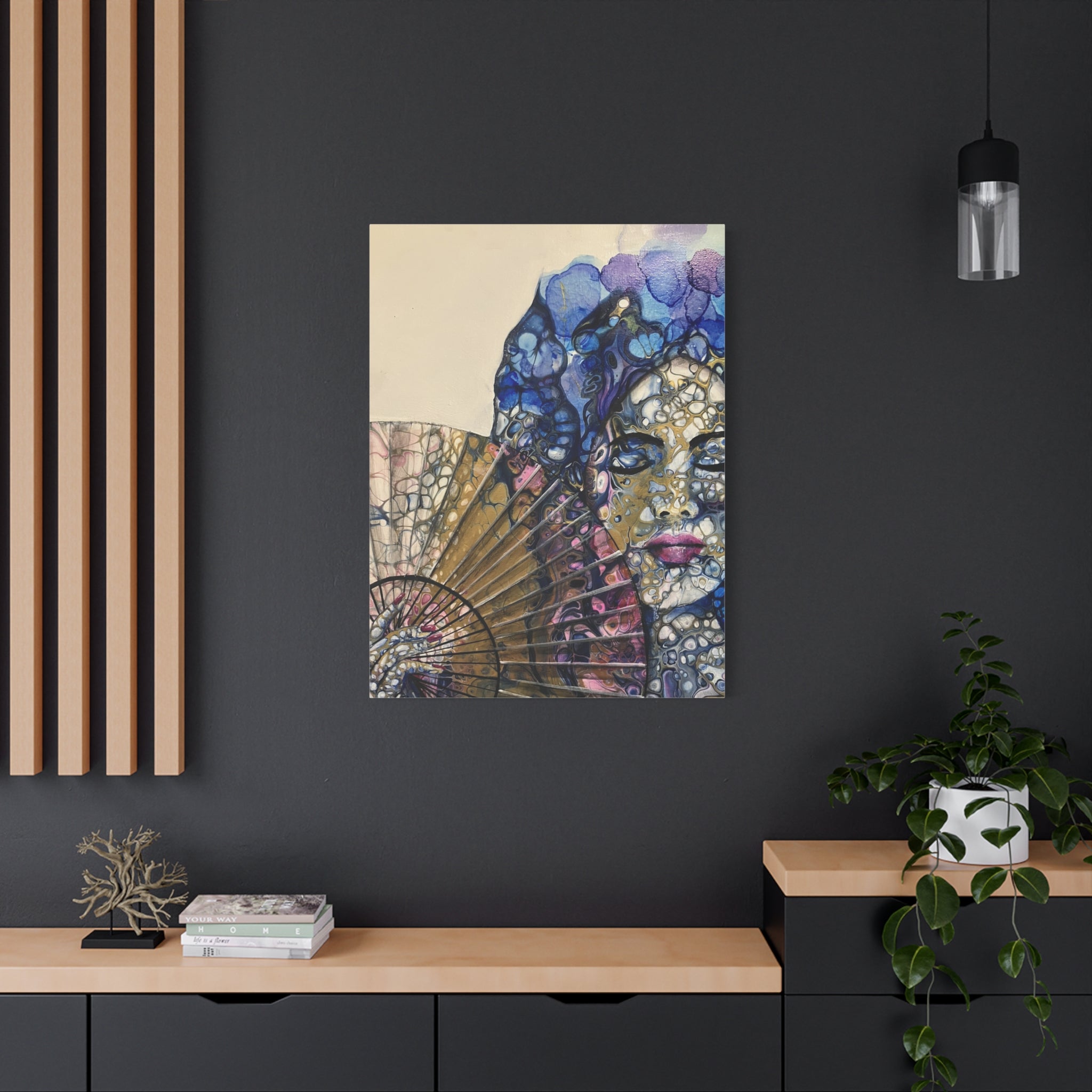 The Woman with the Fan - Mysterious Beauty - Portrait with Fan in Abstract Technique