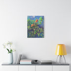Blumen der Nacht – Ausdrucksstarke Natur in Blau und Orange - Blumenabstrakt Leinwanddruck