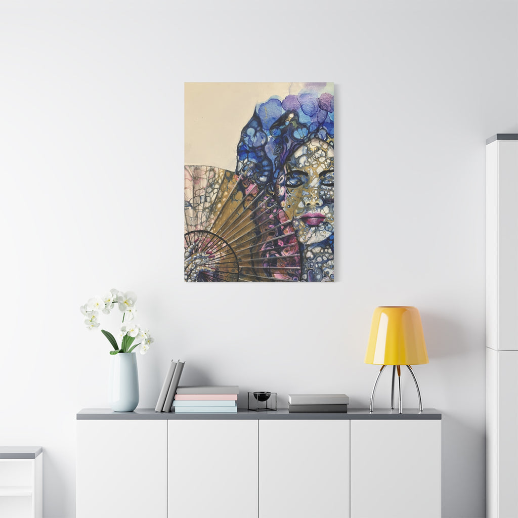 The Woman with the Fan - Mysterious Beauty - Portrait with Fan in Abstract Technique