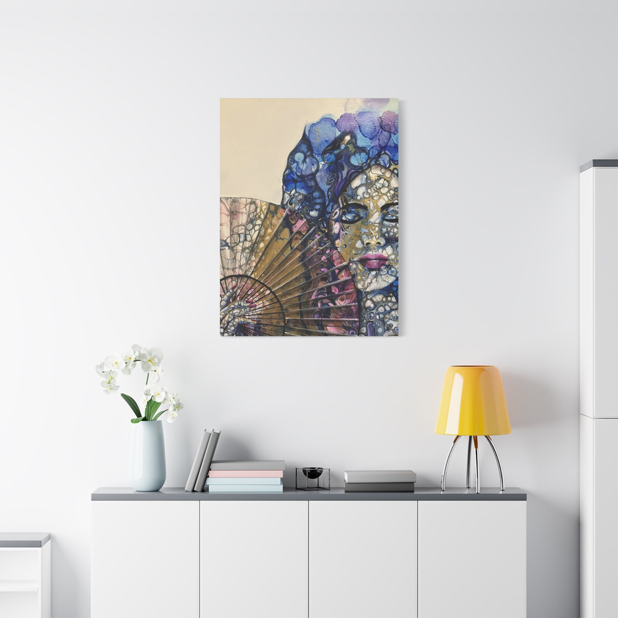 The Woman with the Fan - Mysterious Beauty - Portrait with Fan in Abstract Technique