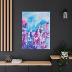 Blütenzauber im Licht – Abstraktes Leinwandbild mit modernen Blumen in Türkis & Pink