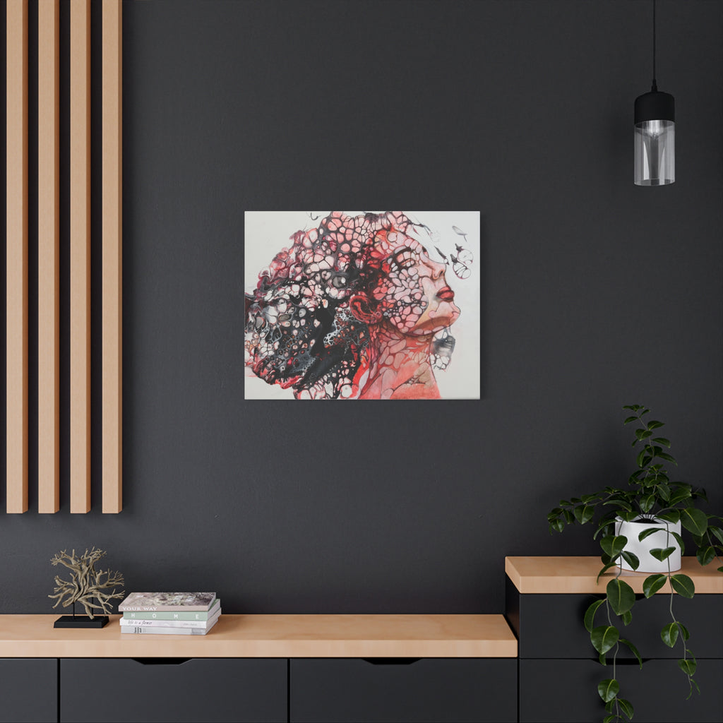 Essence of a Woman – Ausdrucksstarke abstrakte Frauenkunst | Rotes Leinwandbild | Moderne Figurative Art