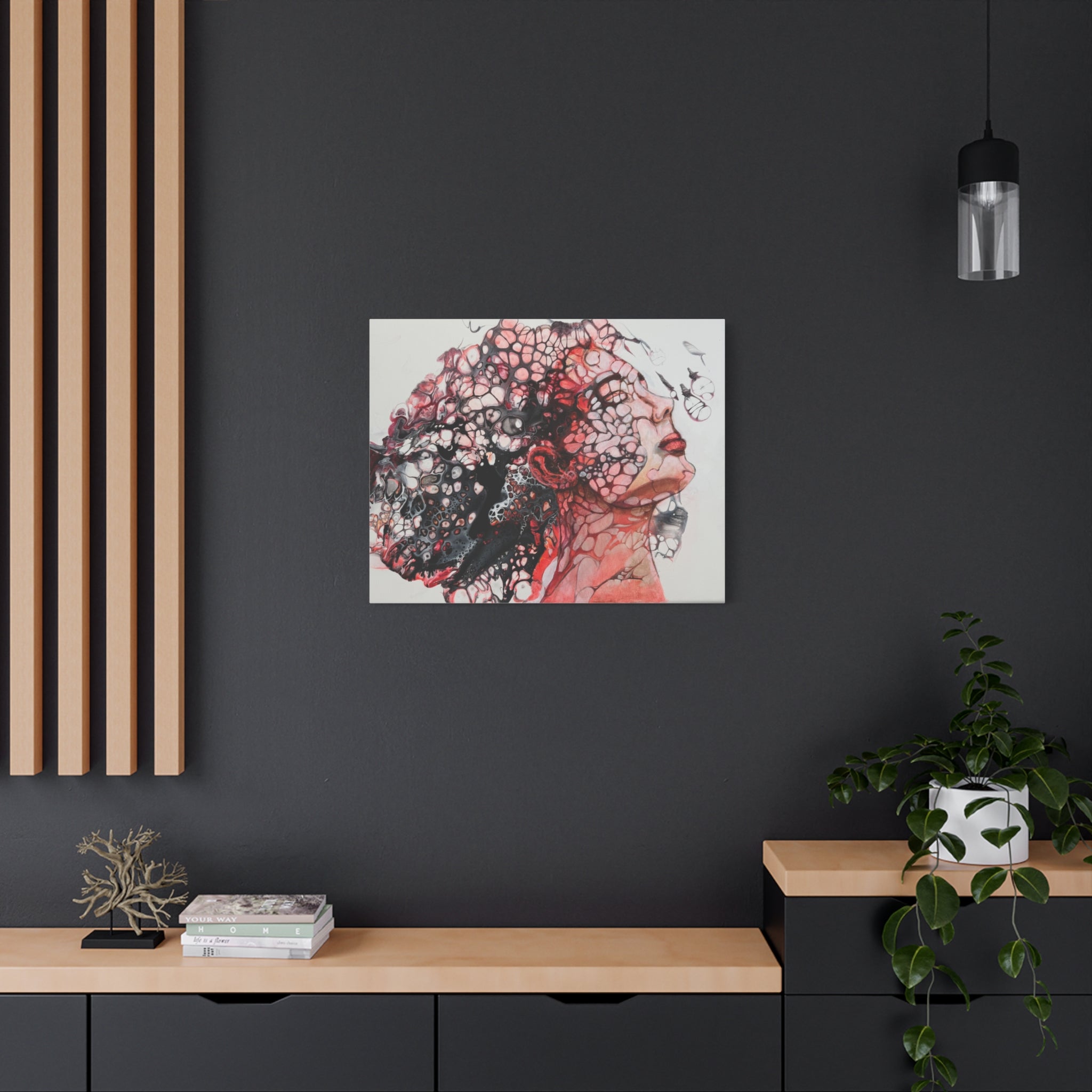 Essence of a Woman – Ausdrucksstarke abstrakte Frauenkunst | Rotes Leinwandbild | Moderne Figurative Art