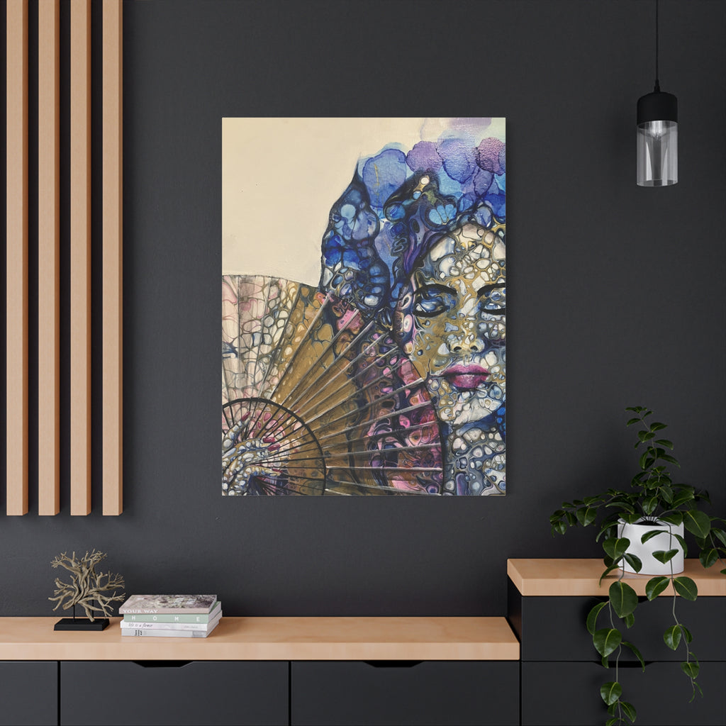 The Woman with the Fan - Mysterious Beauty - Portrait with Fan in Abstract Technique