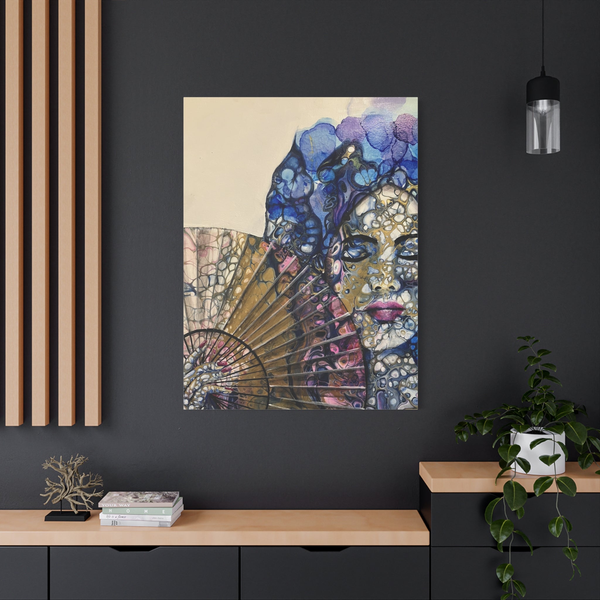 The Woman with the Fan - Mysterious Beauty - Portrait with Fan in Abstract Technique