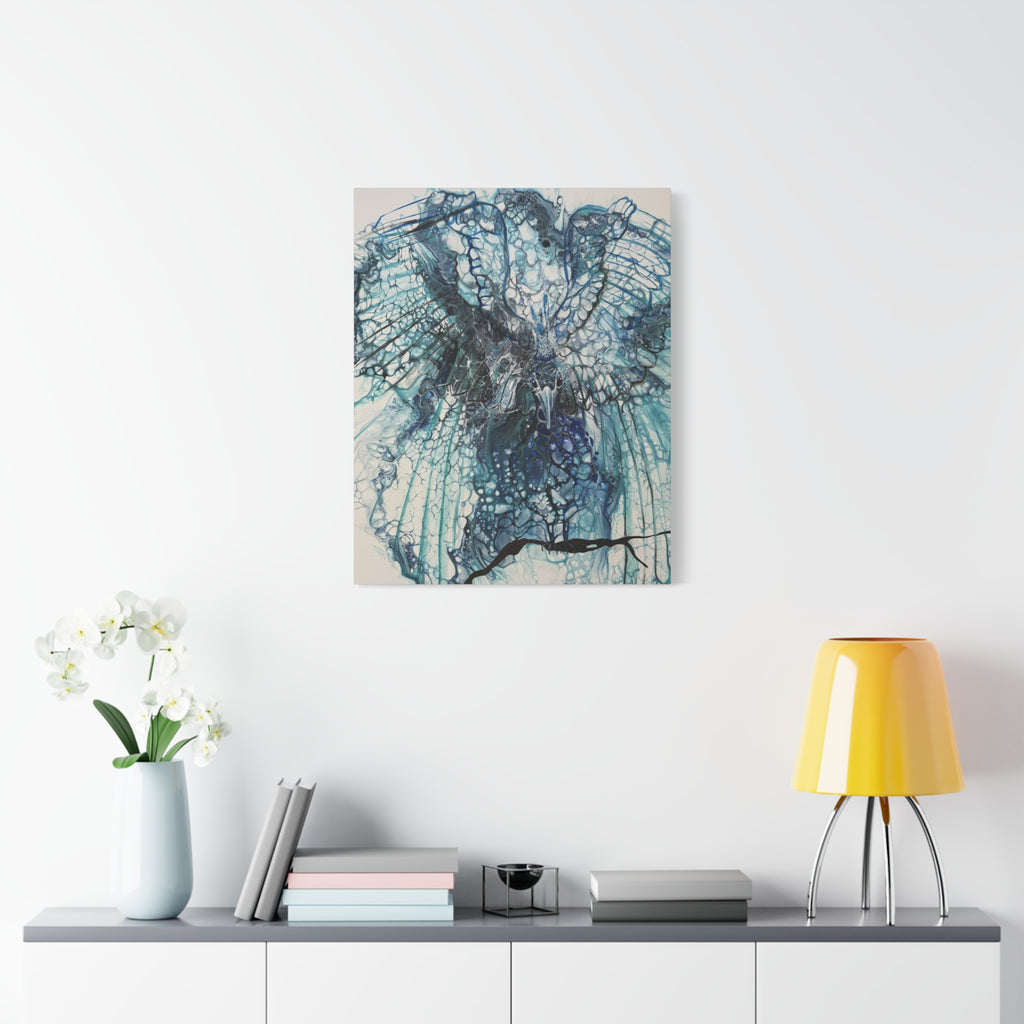 Phoenix – Abstrakter Vogel in Blau | Kraftvolle moderne Kunst | Spiritueller Leinwanddruck | Aufstieg & Erneuerung