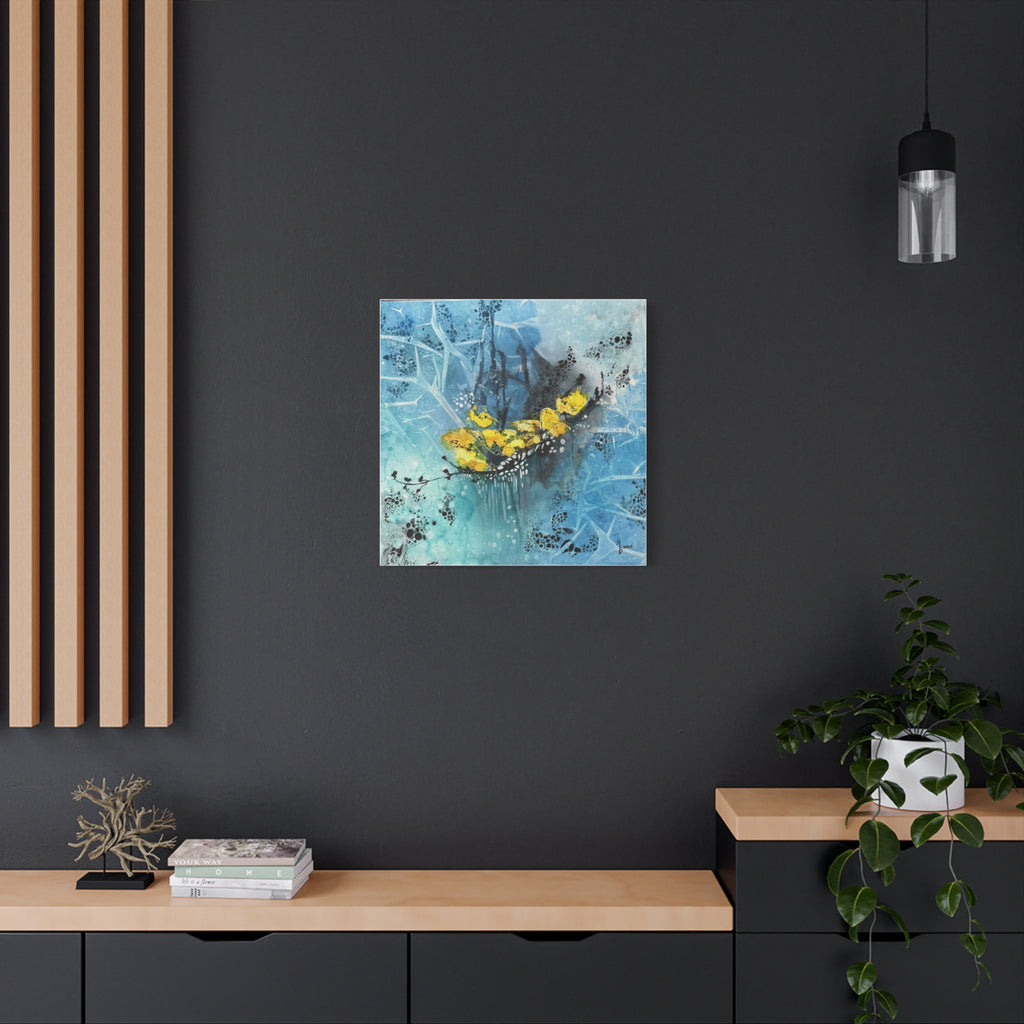 Eisblumen – Abstrakte Winterkunst | Blaues Leinwandbild | Frostige Natur | Ruhige Wanddeko modern
