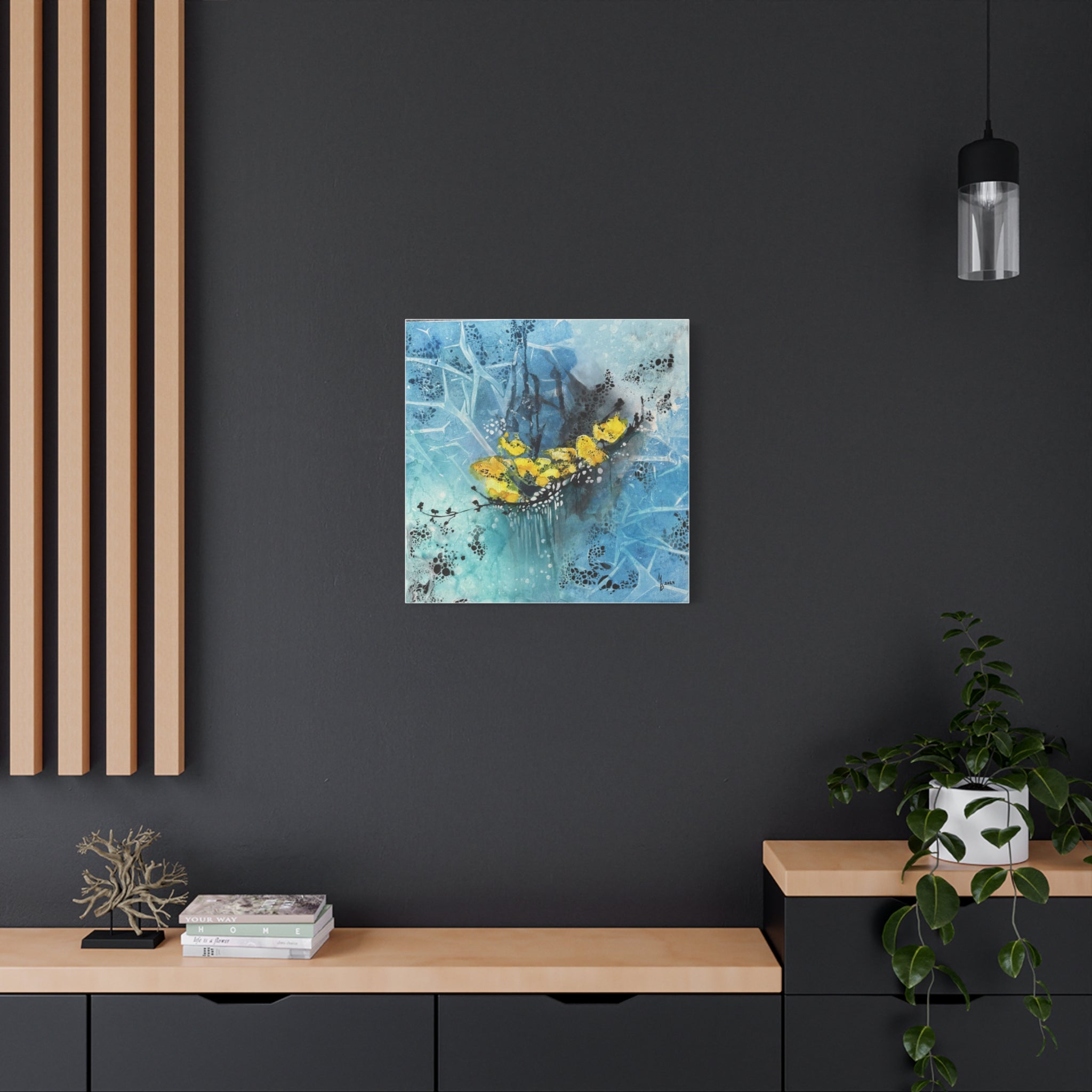 Eisblumen – Abstrakte Winterkunst | Blaues Leinwandbild | Frostige Natur | Ruhige Wanddeko modern