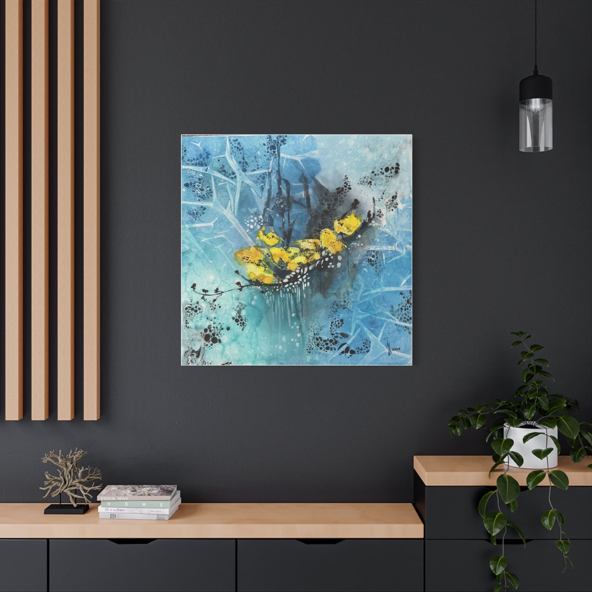 Eisblumen – Abstrakte Winterkunst | Blaues Leinwandbild | Frostige Natur | Ruhige Wanddeko modern