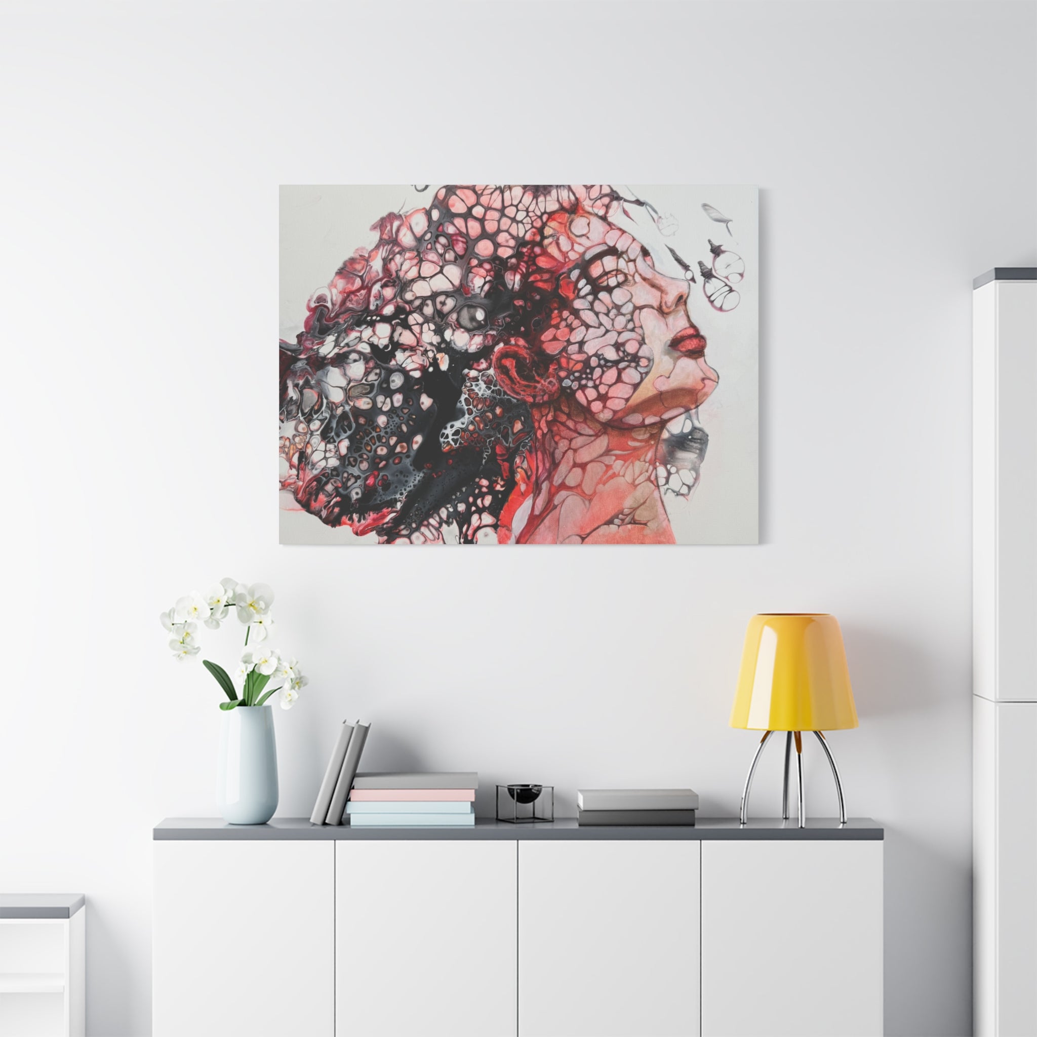 Essence of a Woman – Expressive abstract female art | Red canvas painting | Modern figurative art 