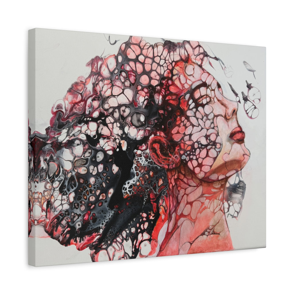 Essence of a Woman – Ausdrucksstarke abstrakte Frauenkunst | Rotes Leinwandbild | Moderne Figurative Art