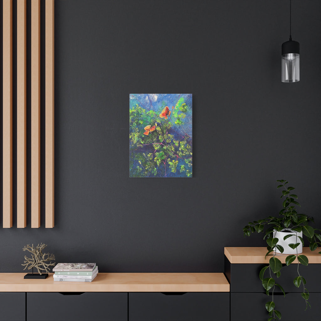 Blumen der Nacht – Ausdrucksstarke Natur in Blau und Orange - Blumenabstrakt Leinwanddruck