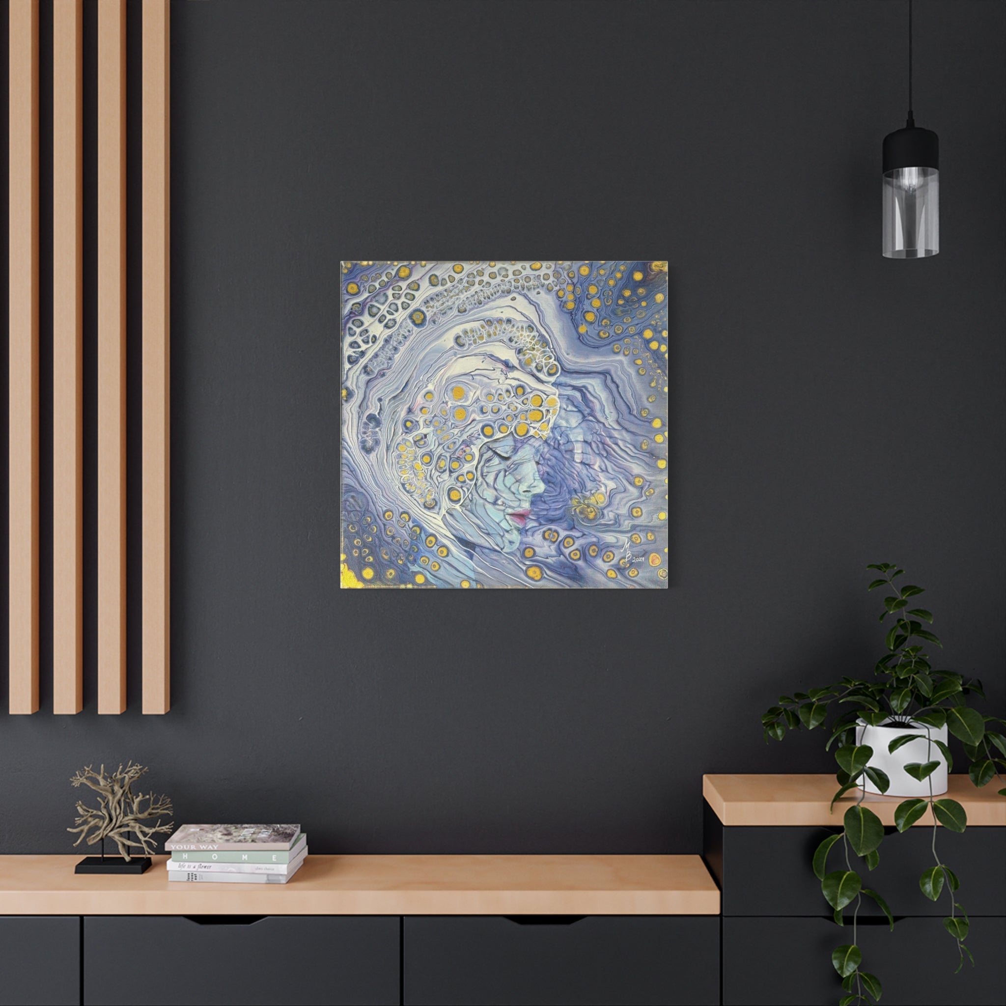 Ice Queen – Surreale blaue Frauenkunst | Mystischer Leinwanddruck | Elegante moderne Wanddeko