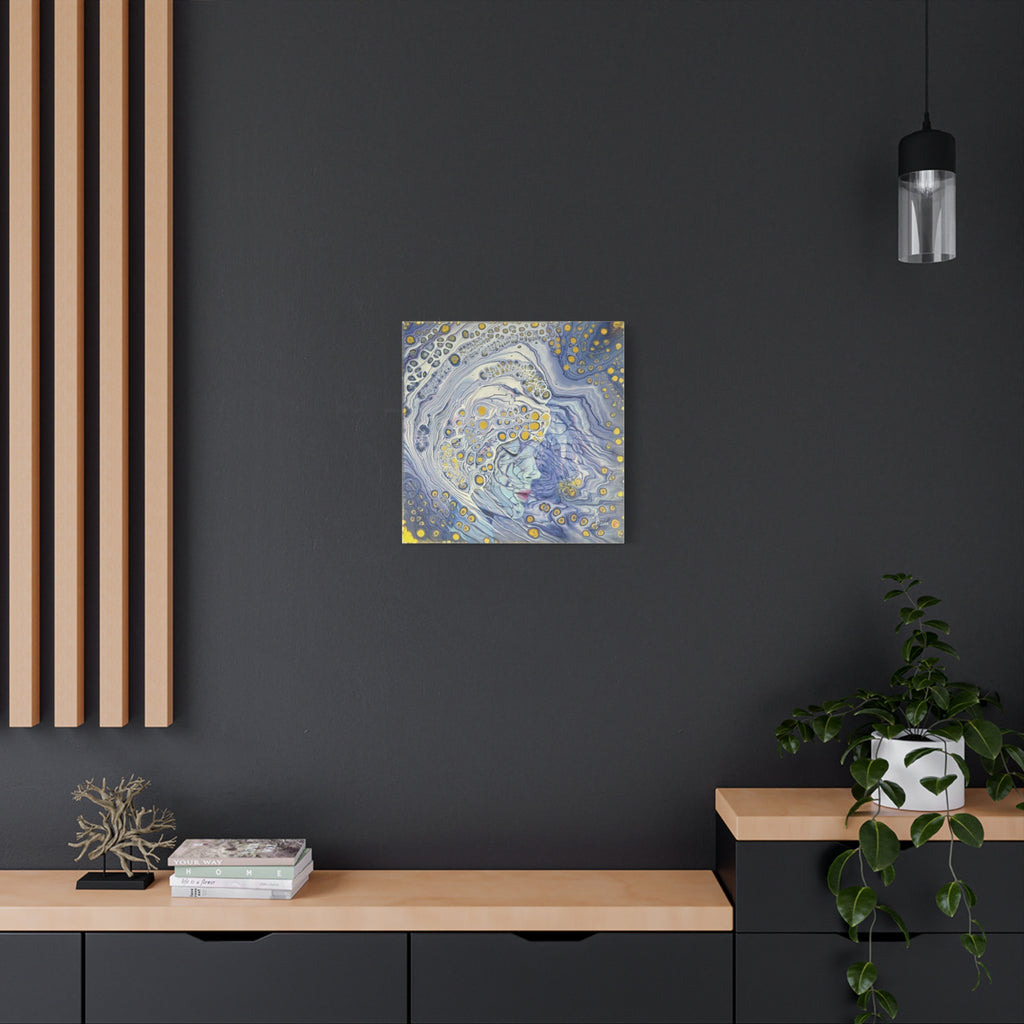 Ice Queen – Surreale blaue Frauenkunst | Mystischer Leinwanddruck | Elegante moderne Wanddeko