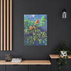 Blumen der Nacht – Ausdrucksstarke Natur in Blau und Orange - Blumenabstrakt Leinwanddruck