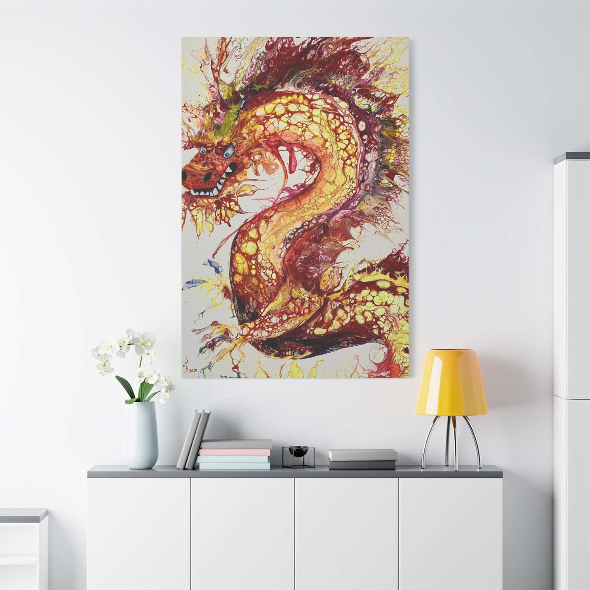 Dragon of Weifang – Fluid Art Dragon, Modern Mythology Canvas Print