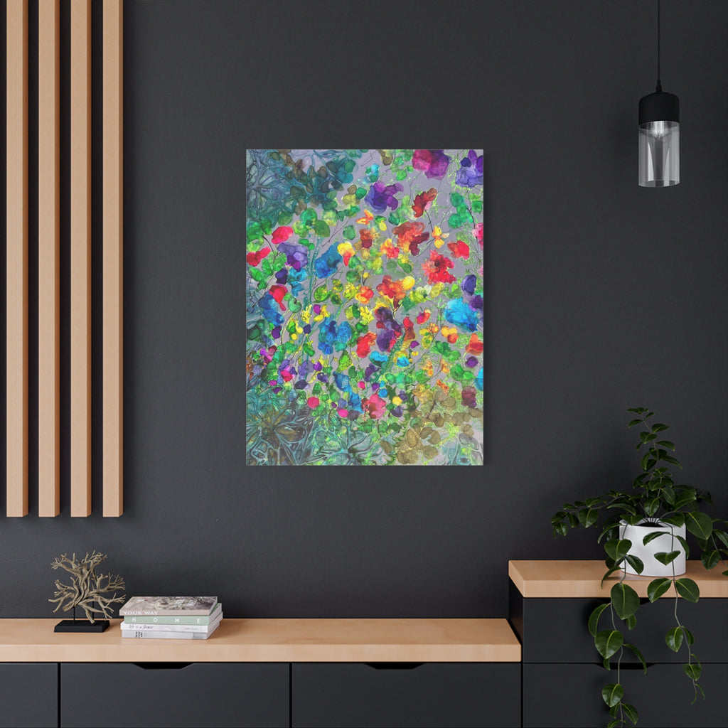 "Blühende Vielfalt" – Abstrakte Blumenpracht Mixed Media  Leinwanddruck | intuitive florale Abstraktion