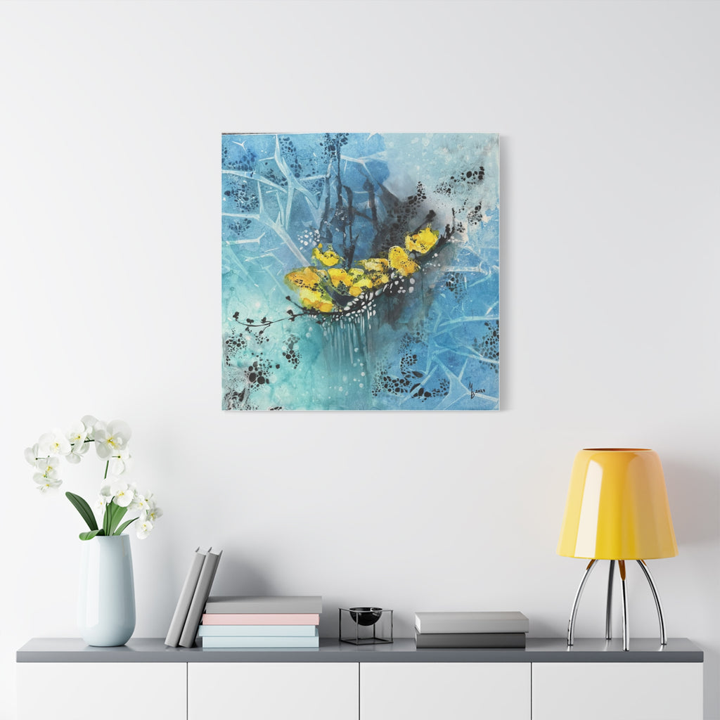 Eisblumen – Abstrakte Winterkunst | Blaues Leinwandbild | Frostige Natur | Ruhige Wanddeko modern