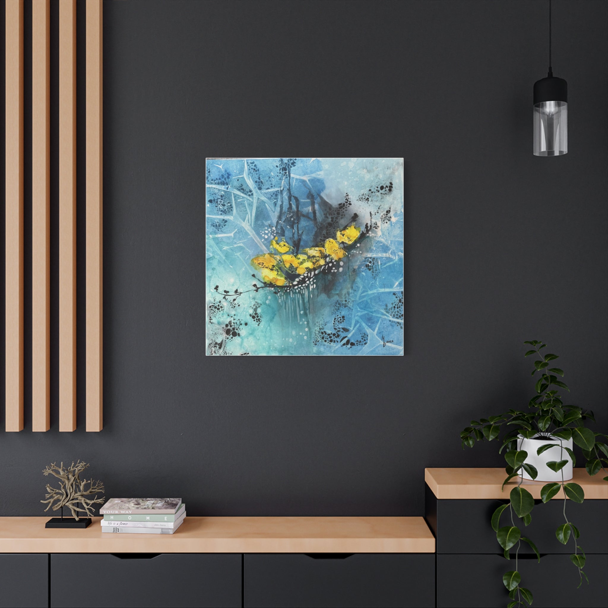 Eisblumen – Abstrakte Winterkunst | Blaues Leinwandbild | Frostige Natur | Ruhige Wanddeko modern