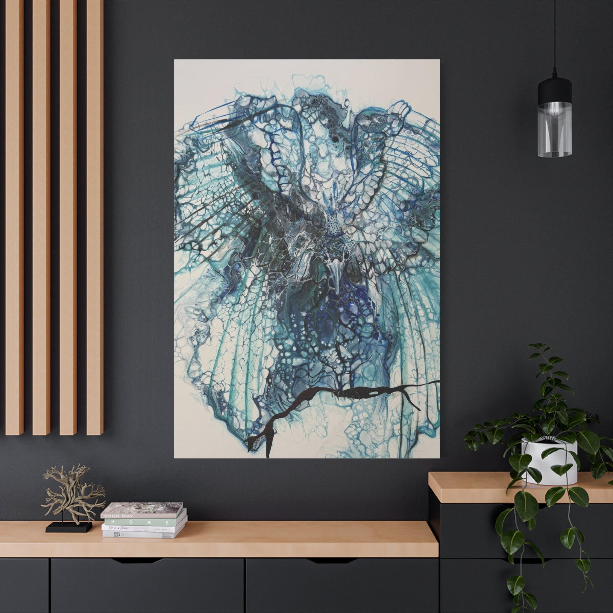 Phoenix – Abstrakter Vogel in Blau | Kraftvolle moderne Kunst | Spiritueller Leinwanddruck | Aufstieg & Erneuerung