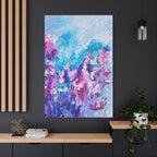 Blütenzauber im Licht – Abstraktes Leinwandbild mit modernen Blumen in Türkis & Pink