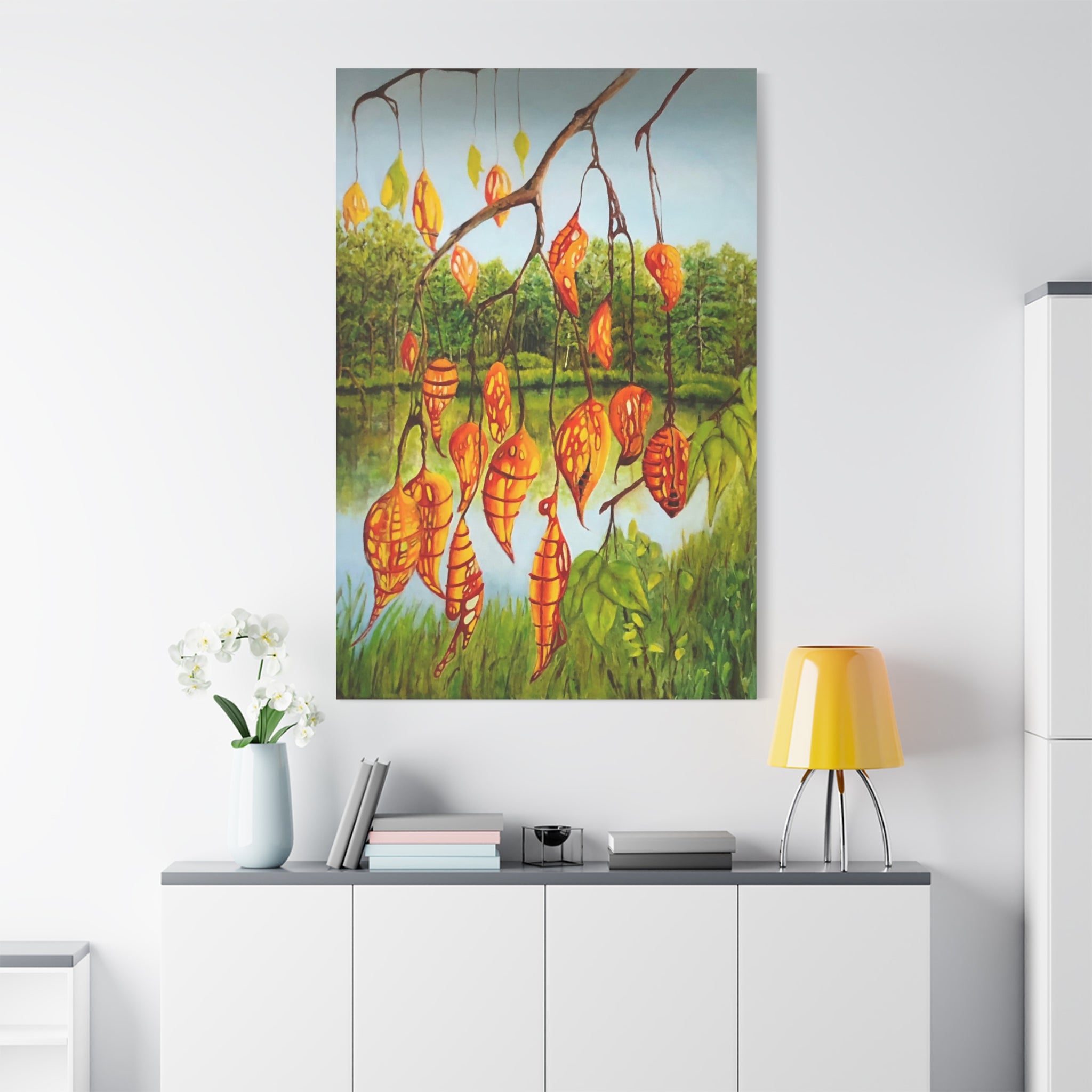 Baum der verbotenen Früchte – Fantasievolle Landschaft mit leuchtenden Früchten / Leinwanddruck