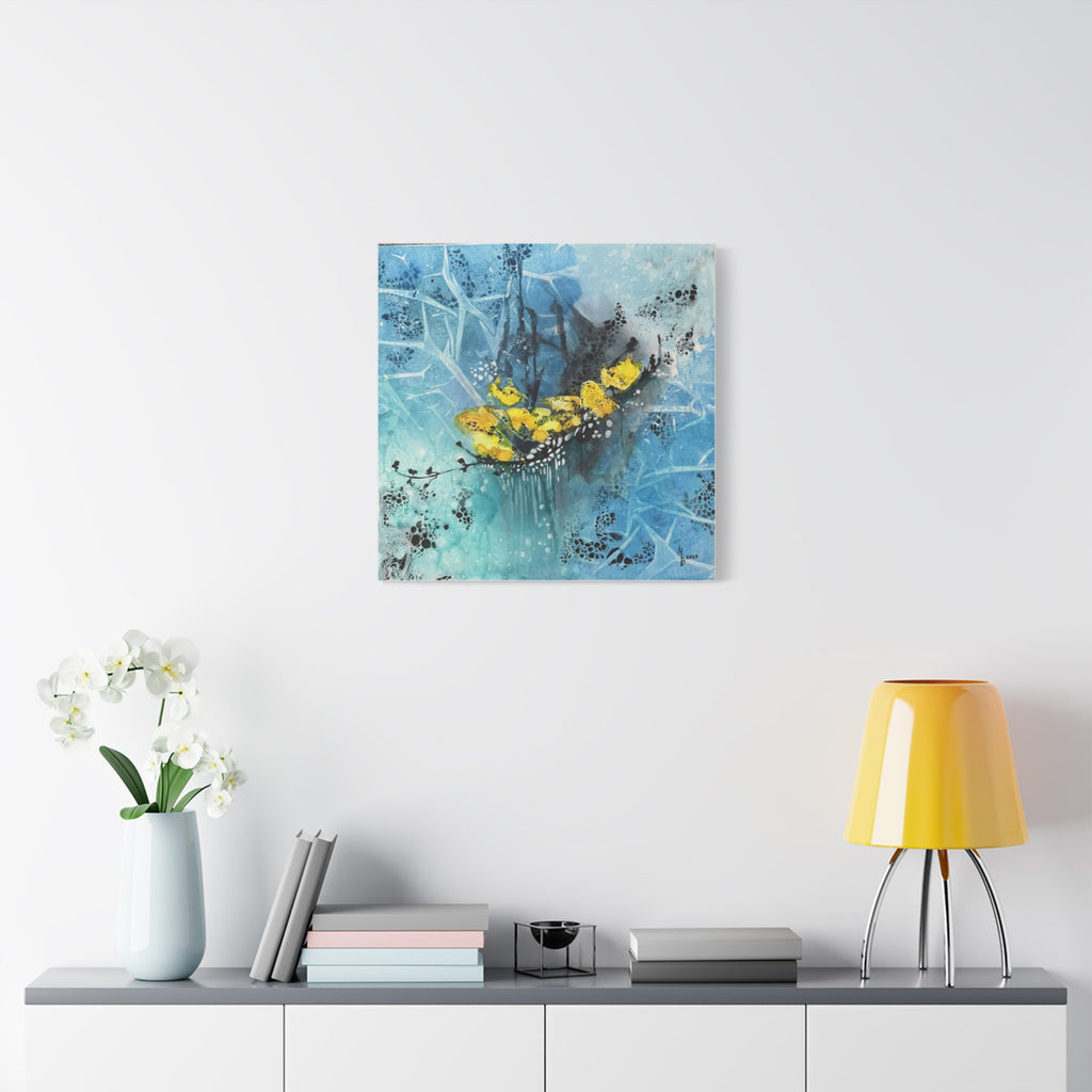 Eisblumen – Abstrakte Winterkunst | Blaues Leinwandbild | Frostige Natur | Ruhige Wanddeko modern