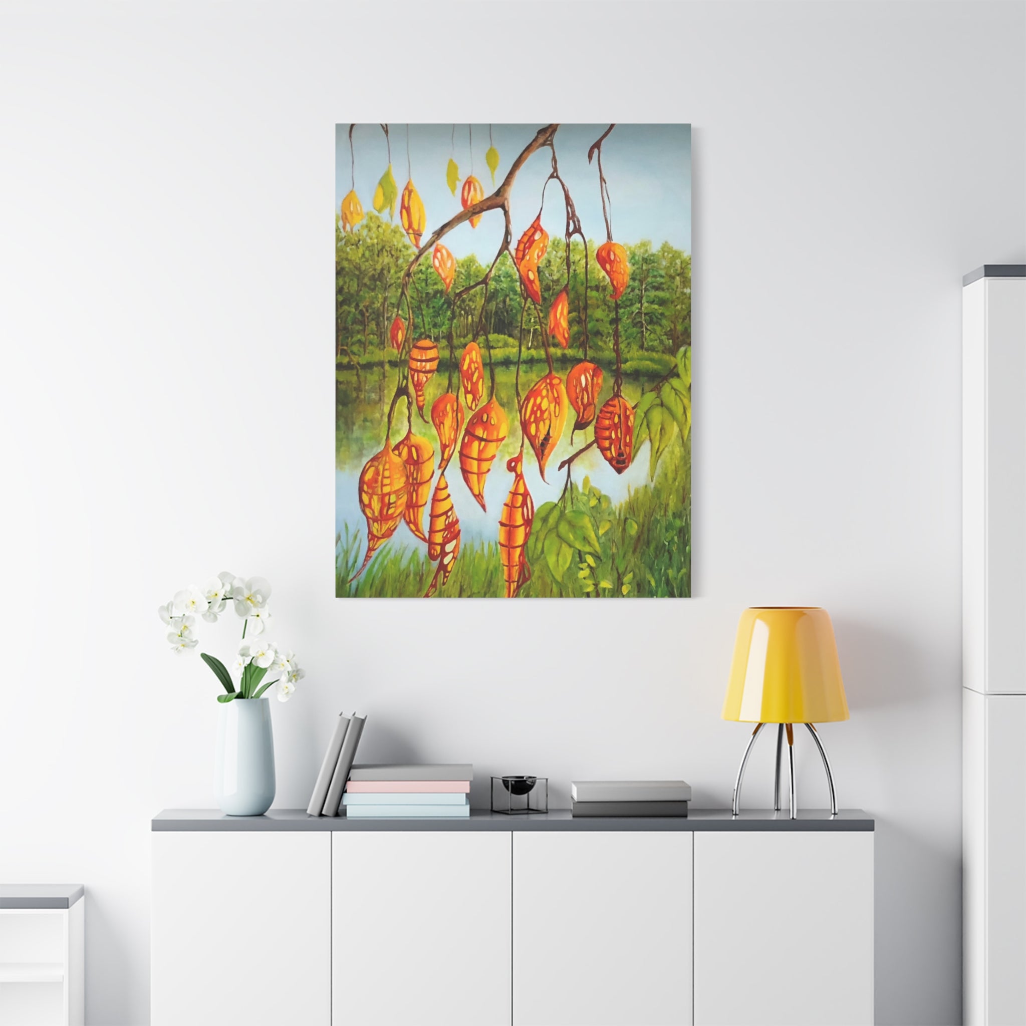 Baum der verbotenen Früchte – Fantasievolle Landschaft mit leuchtenden Früchten / Leinwanddruck