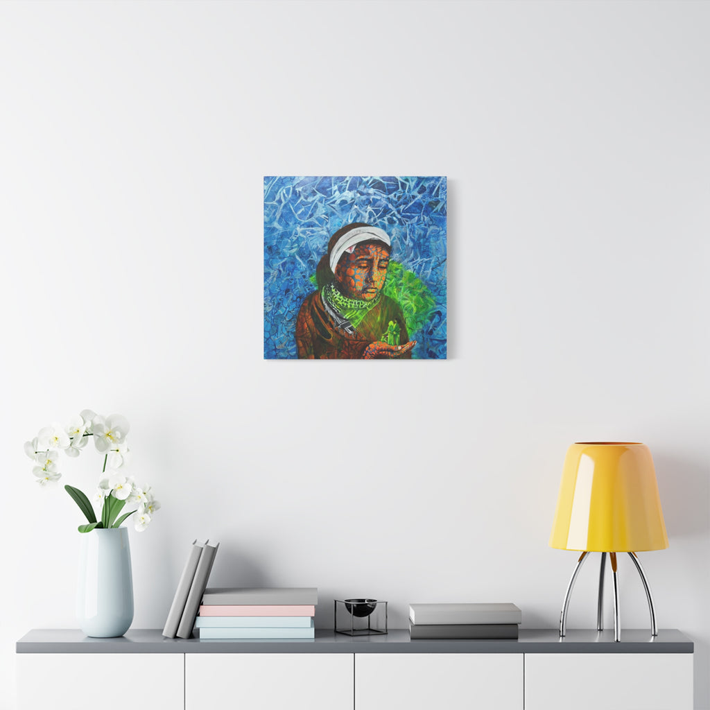 Mädchen mit dem Hologramm – Emotionale moderne Kunst | Abstrakter Leinwanddruck | Tiefgründiges Wandbild