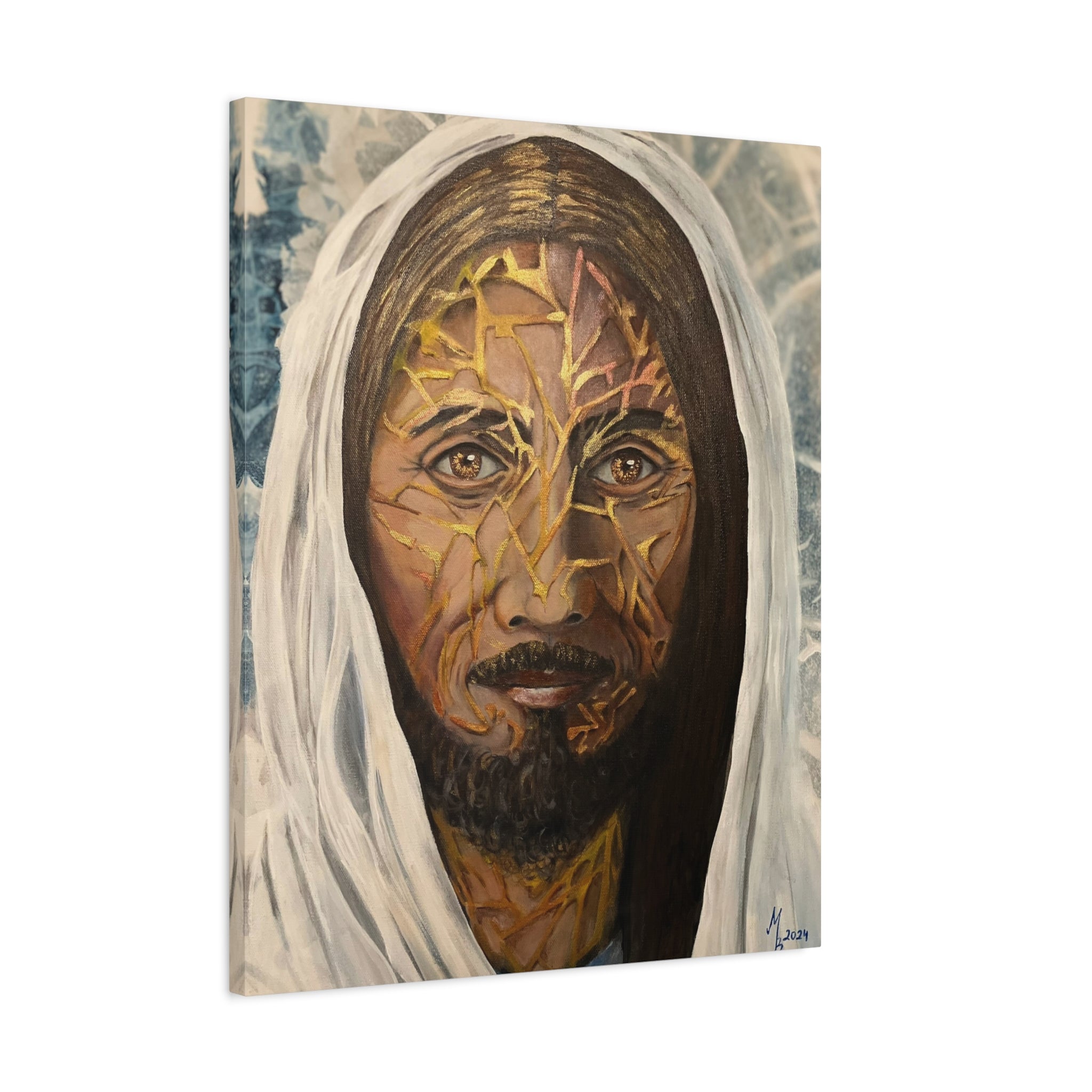 The Shepherd – Spiritual Portrait Painting with Gold Accents – Symbolic Contemporary Art 