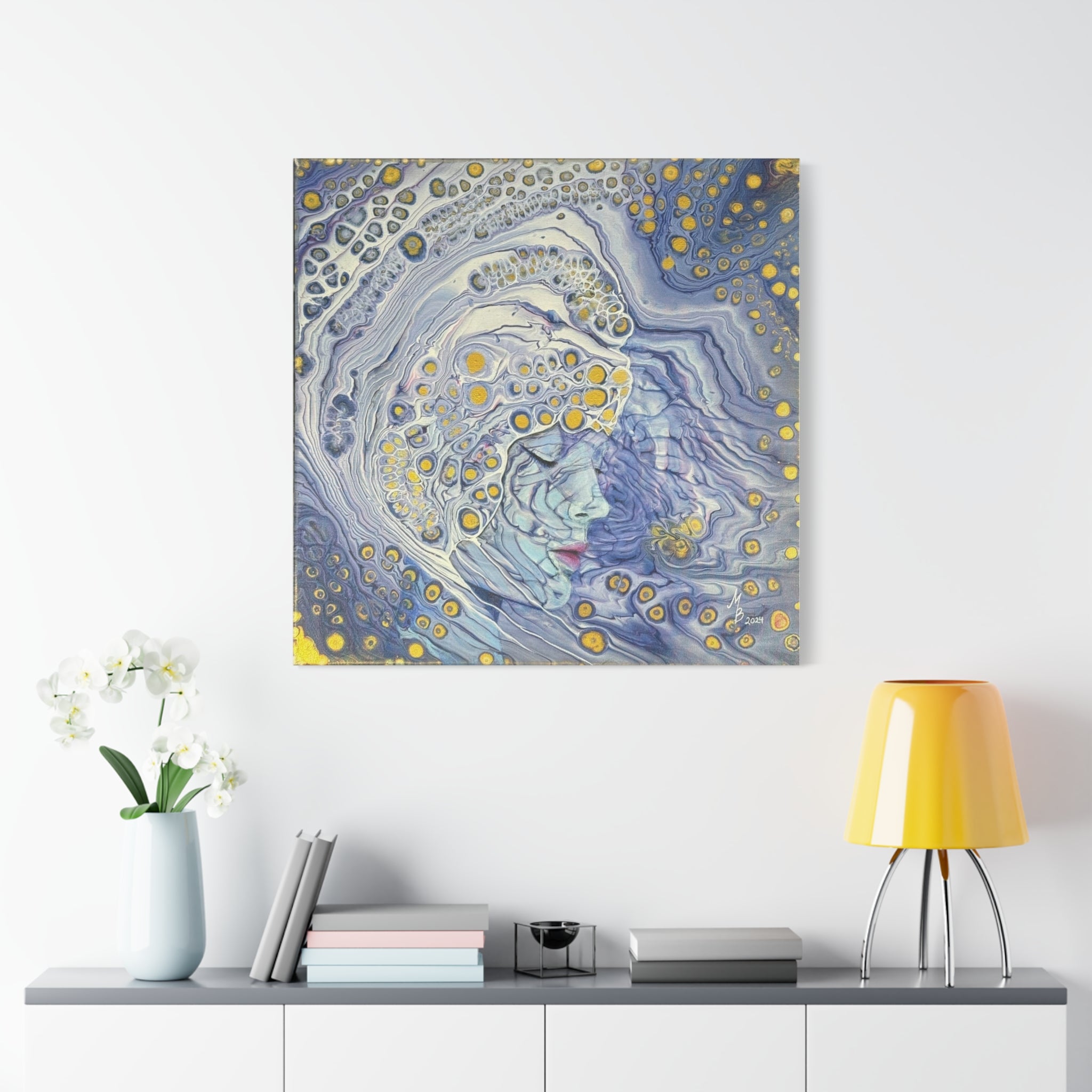 Ice Queen – Surreal Blue Female Art | Mystical Canvas Print | Elegant Modern Wall Decor
