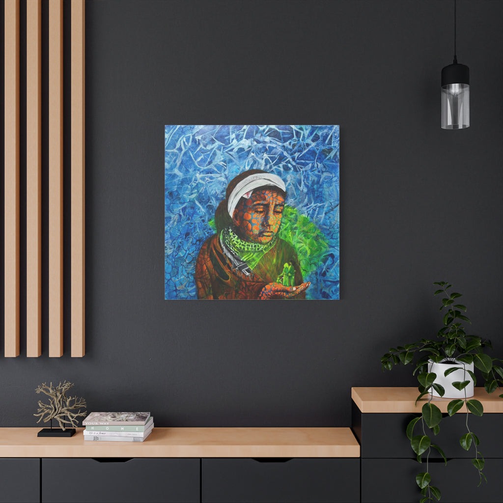 Mädchen mit dem Hologramm – Emotionale moderne Kunst | Abstrakter Leinwanddruck | Tiefgründiges Wandbild