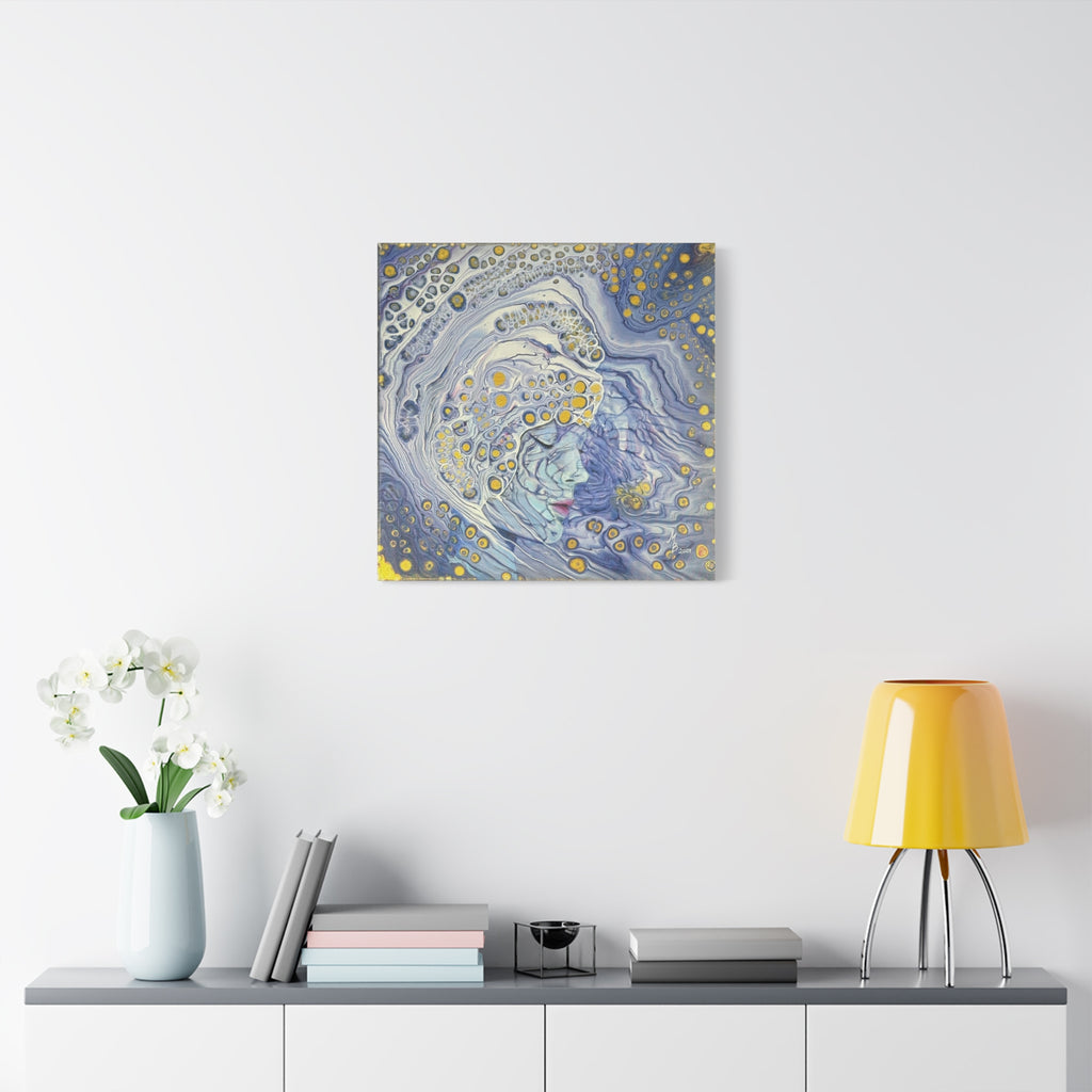 Ice Queen – Surreale blaue Frauenkunst | Mystischer Leinwanddruck | Elegante moderne Wanddeko