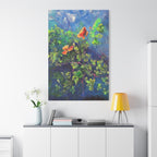 Blumen der Nacht – Ausdrucksstarke Natur in Blau und Orange - Blumenabstrakt Leinwanddruck