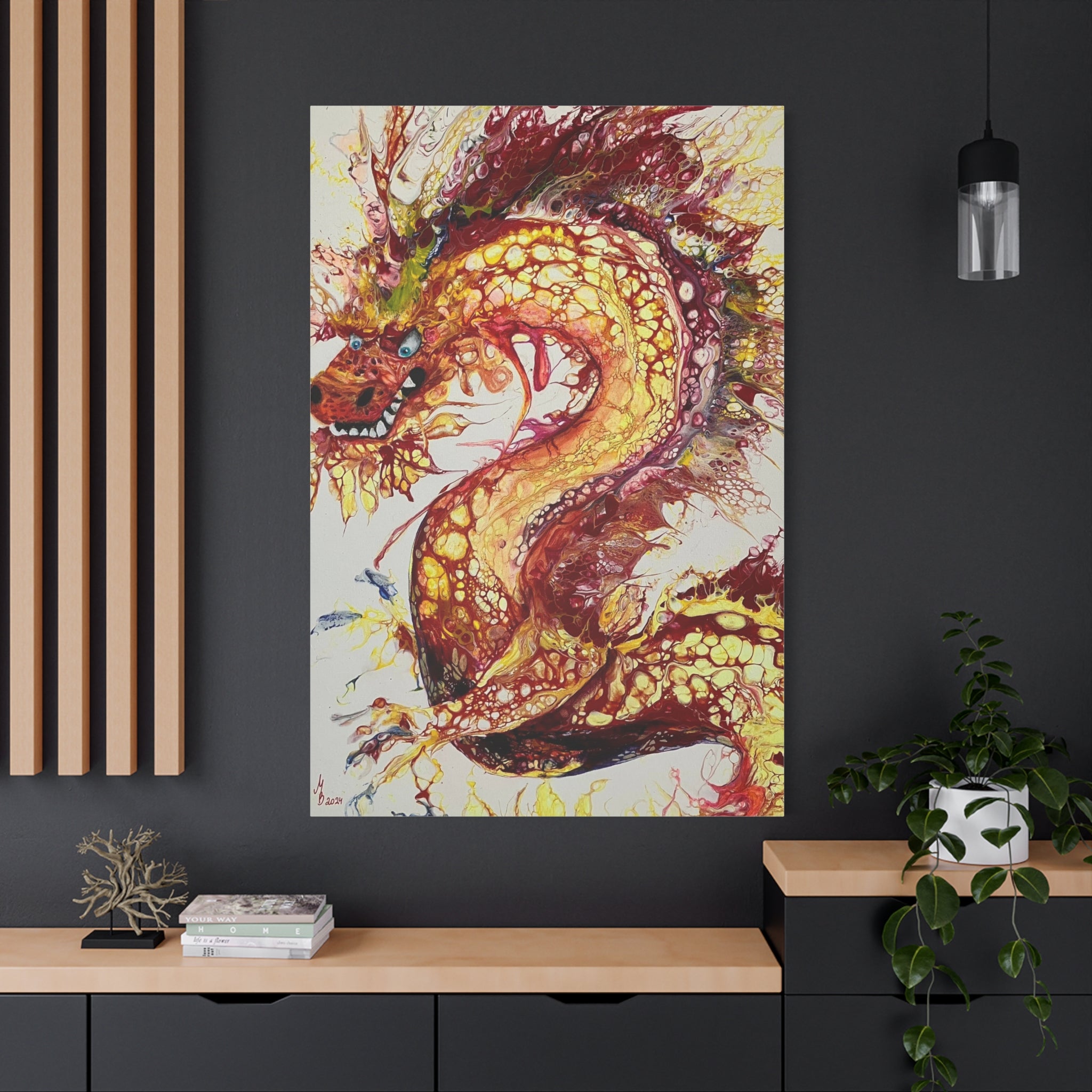Dragon of Weifang – Fluid Art Drache, moderne Mythologie Leinwanddruck