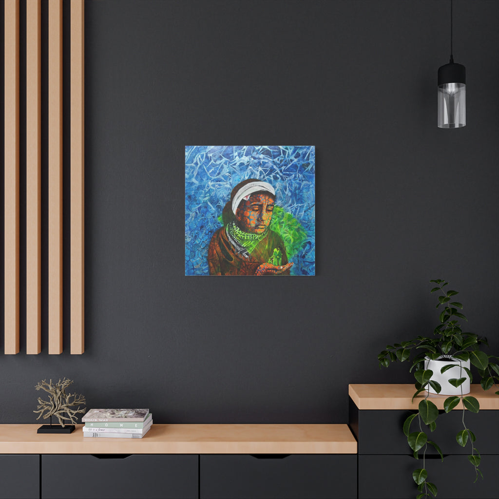 Mädchen mit dem Hologramm – Emotionale moderne Kunst | Abstrakter Leinwanddruck | Tiefgründiges Wandbild